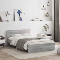 Berkfield Home Durable Bed Frame with Headboard & LED Grey Sonoma 120x200 cm - Size: Small Double - thumbnail 4
