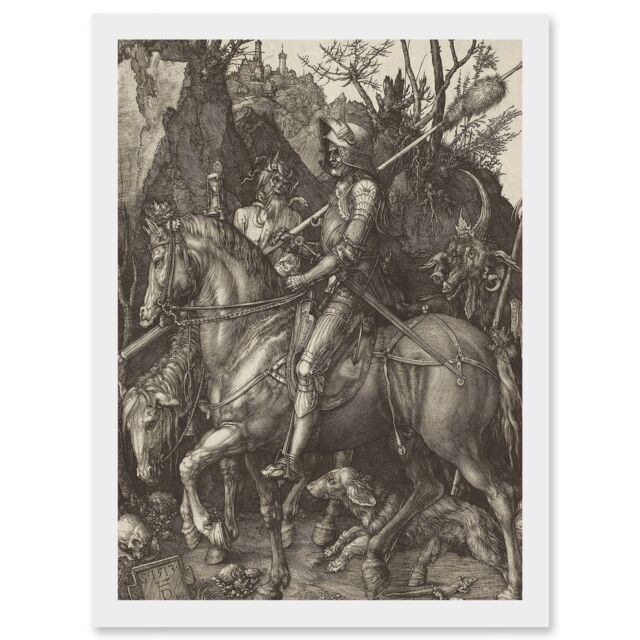 Artery8 Albrecht Durer Knight Death Devil A4 Artwork Framed Wall Art Print in White - image 1