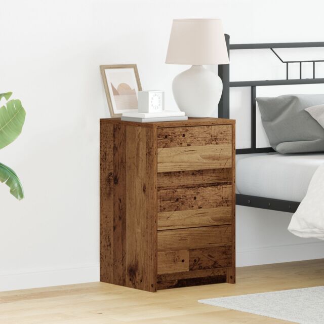 Berkfield Home Bedside Cabinet with LED Lights Old Wood Engineered Wood in Brown - image 1