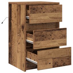 Berkfield Home Bedside Cabinet with LED Lights Old Wood Engineered Wood in Brown - thumbnail 5