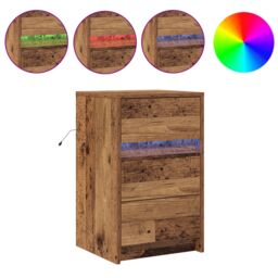 Berkfield Home Bedside Cabinet with LED Lights Old Wood Engineered Wood in Brown - thumbnail 4