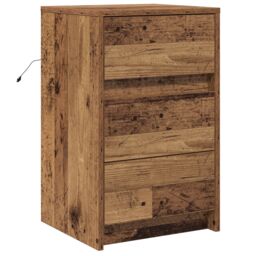 Berkfield Home Bedside Cabinet with LED Lights Old Wood Engineered Wood in Brown - thumbnail 2