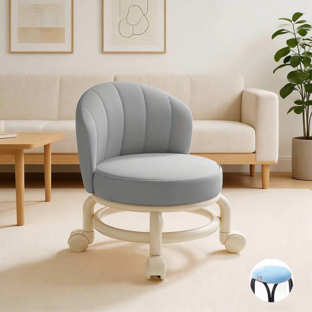 Havendro Grey Low Stool With Wheels for Shoe Changing, Cleaning, Living Room - image 1