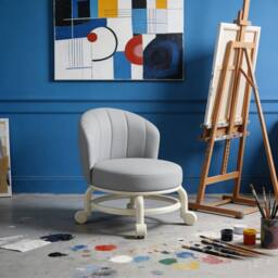 Havendro Grey Low Stool With Wheels for Shoe Changing, Cleaning, Living Room - thumbnail 5