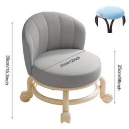 Havendro Grey Low Stool With Wheels for Shoe Changing, Cleaning, Living Room - thumbnail 2