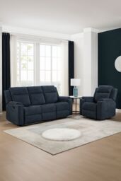 More4Homes Orka 1+3 Seater Fabric Manual Recliner Sofa Set in Blue