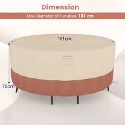 Costway 181 CM Round Patio Furniture Cover Outdoor Dining Table Chair Set Cover - thumbnail 5