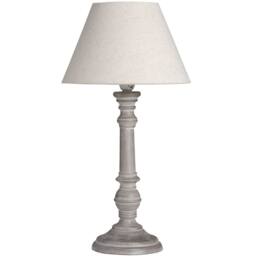Wyld Haus Turin Rustic Tall Distressed Grey Wooden Table Lamp Cream Linen Shade in Beige - thumbnail 3