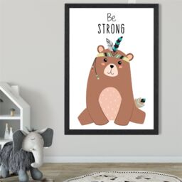 ARTZE Be Strong Bear Tribal Animal Quote Framed Print SIZE: A4 with Black Frame in Brown - thumbnail 2