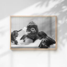 60 SECOND MAKEOVER Gorilla Smoking A Cigar In The Bath Quirky Animal Print - Size: A4 - thumbnail 1