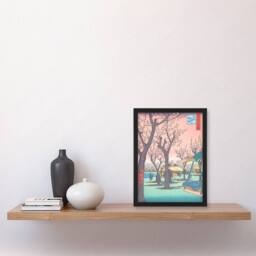 Artery8 Utagawa Hiroshige Framed Wall Art Print Plum Garden At Kamata in Pink - Size: A4 - thumbnail 2