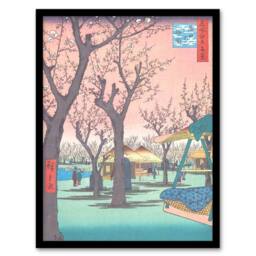 Artery8 Utagawa Hiroshige Framed Wall Art Print Plum Garden At Kamata in Pink - Size: A4 - thumbnail 1