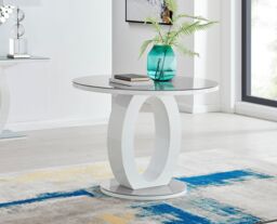 FurnitureboxUK Giovani 100cm 4-Seater Round High Gloss & Glass Dining Table in Grey