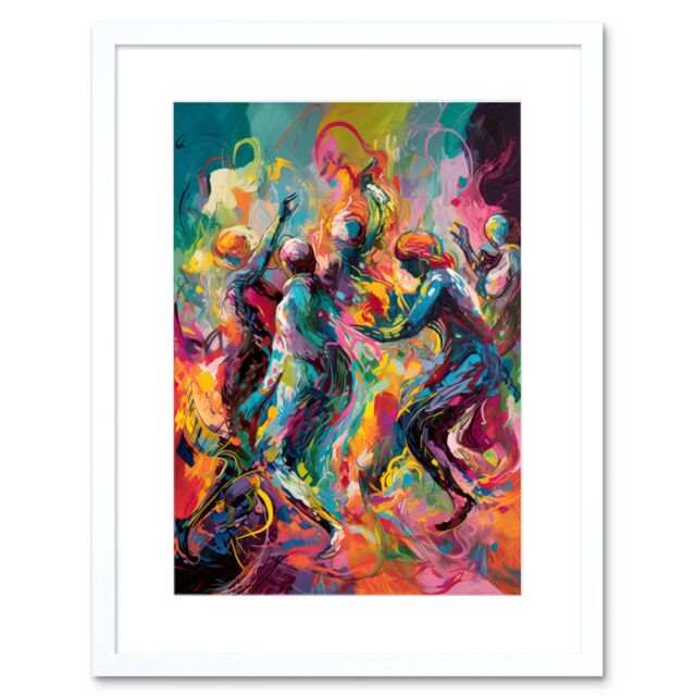 "Artery8 Wall Art Print Abstract Figures Vibrant Dance Expression Artwork Framed 9X7 Inch in White - Size: W7"" x H9""" - image 1