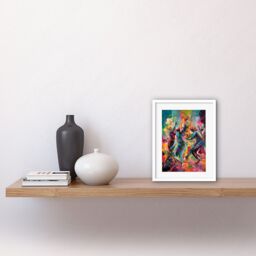 "Artery8 Wall Art Print Abstract Figures Vibrant Dance Expression Artwork Framed 9X7 Inch in White - Size: W7"" x H9""" - thumbnail 2