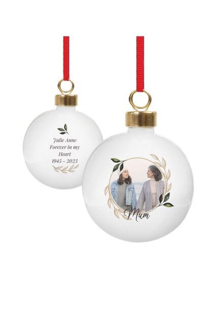 Personalised Memento Company Personalised Photo Upload Memorial Bauble in White - image 1