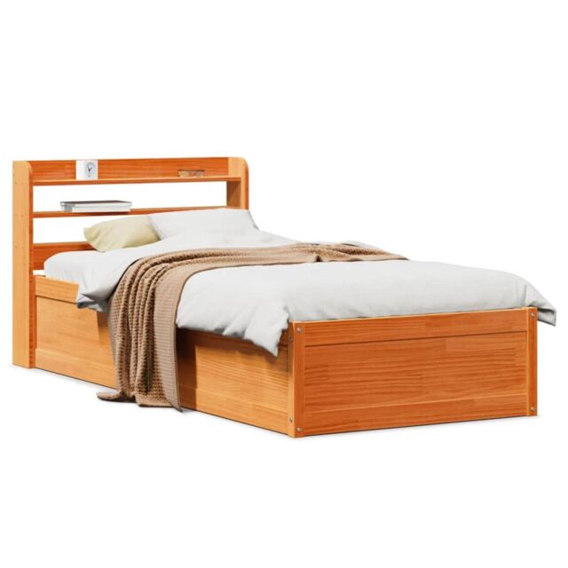 Berkfield Home Bed Frame with Headboard Wax Brown 100x200 cm Solid Wood Pine - image 1