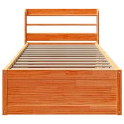 Berkfield Home Bed Frame with Headboard Wax Brown 100x200 cm Solid Wood Pine - thumbnail 4