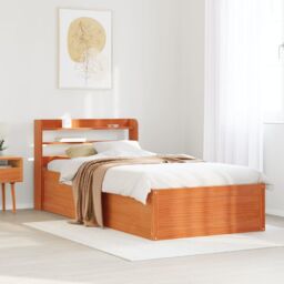 Berkfield Home Bed Frame with Headboard Wax Brown 100x200 cm Solid Wood Pine - thumbnail 3