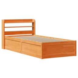 Berkfield Home Bed Frame with Headboard Wax Brown 100x200 cm Solid Wood Pine - thumbnail 2
