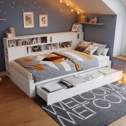 Matteo White MDF Double Day Bed Frame with Storage & Shelves