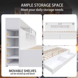 Matteo White MDF Double Day Bed Frame with Storage & Shelves - thumbnail 7
