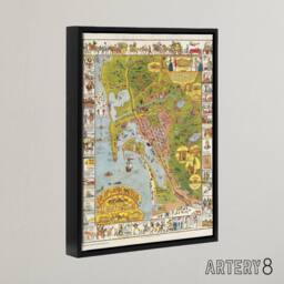 "Artery8 California Map Mora 1928 City San Diego Framed Canvas Wall Art Print - Size: W18"" x H24""" - thumbnail 2