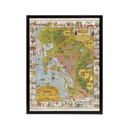 "Artery8 California Map Mora 1928 City San Diego Framed Canvas Wall Art Print - Size: W18"" x H24""" - thumbnail 1