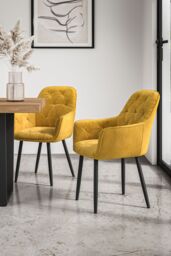 More4Homes Set Of 8 Anika Modern Velvet Dining Chair Padded Seat Metal Legs in Mustard