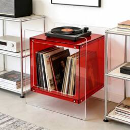 VOGREX 2-Tier Transparent Acrylic Side Table Multifunctional in Red - thumbnail 5