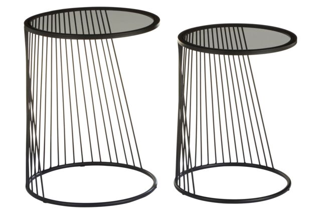 Orsina Set Of Two Grey Glass Top Black Side Table with Openwire Frame, Black Round Side Tables For Living Room - image 1