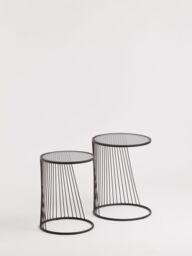 Orsina Set Of Two Grey Glass Top Black Side Table with Openwire Frame, Black Round Side Tables For Living Room - thumbnail 5