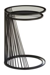 Orsina Set Of Two Grey Glass Top Black Side Table with Openwire Frame, Black Round Side Tables For Living Room - thumbnail 4