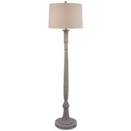Wyld Haus Piana Slim Natural Wood Effect Resin Floor Lamp with Linen Shade in Cream - Size: 140 cm - thumbnail 2