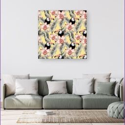 "Warren Reed - Designer Toucans, Orchids & Palm Leaves Canvas in Yellow - Size: W30"" x H30""" - thumbnail 4