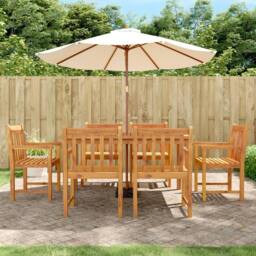 Berkfield Home Beautiful 7 Piece Garden Dining Set Solid Wood Acacia in Brown - thumbnail 2