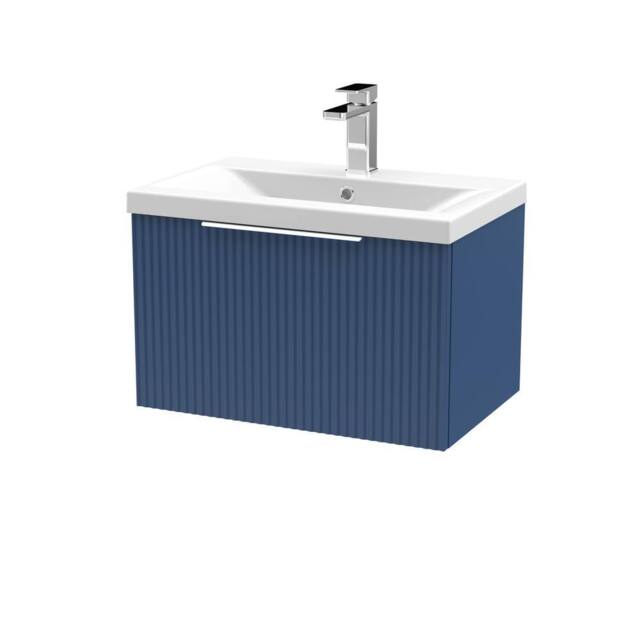Balterley Fluted Wall Hung 1 Drawer Vanity Basin Unit & Basin 600mm - Satin Blue - image 1