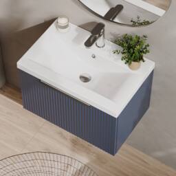 Balterley Fluted Wall Hung 1 Drawer Vanity Basin Unit & Basin 600mm - Satin Blue - thumbnail 3