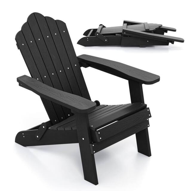 Costway Folding Adirondack Chair Patio HIPS Oversized Chair w/ Armrests in Black - image 1
