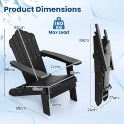 Costway Folding Adirondack Chair Patio HIPS Oversized Chair w/ Armrests in Black - thumbnail 2
