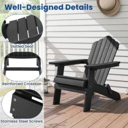 Costway Folding Adirondack Chair Patio HIPS Oversized Chair w/ Armrests in Black - thumbnail 4
