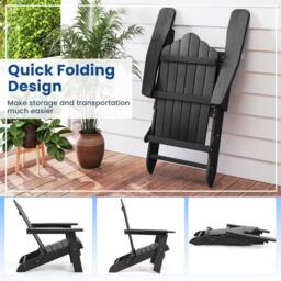 Costway Folding Adirondack Chair Patio HIPS Oversized Chair w/ Armrests in Black - thumbnail 6