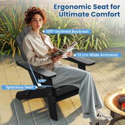 Costway Folding Adirondack Chair Patio HIPS Oversized Chair w/ Armrests in Black - thumbnail 3
