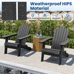 Costway Folding Adirondack Chair Patio HIPS Oversized Chair w/ Armrests in Black - thumbnail 5