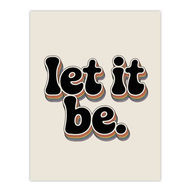 "Artery8 Let It Be Retro Rainbow Font Funky Typography Wall Art Print in Beige - Size: W12"" x H16""" - image 1