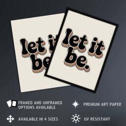 "Artery8 Let It Be Retro Rainbow Font Funky Typography Wall Art Print in Beige - Size: W12"" x H16""" - thumbnail 2