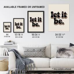 "Artery8 Let It Be Retro Rainbow Font Funky Typography Wall Art Print in Beige - Size: W12"" x H16""" - thumbnail 3