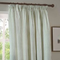 Yard Hebden Striped 100% Cotton Lined Pencil Pleat Curtain Pair in Pale Green - Size: 168 cm width x 137 cm drop - thumbnail 4
