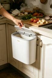 ExtraStar Press-to-Open Corner Hanging Rubbish Bin in White - Size: Large - thumbnail 2