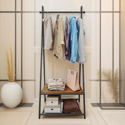 FURNOS Industrial Open Wardrobe Garment Rail With Storage Shelves in Brown - thumbnail 4